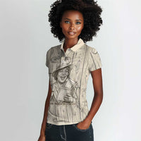 Zora Neale Hurston Women Polo Shirt Rustic Wood Engraved Style Illustration Joyful Portrait with Book and Map Donkey - Wonder Print Shop