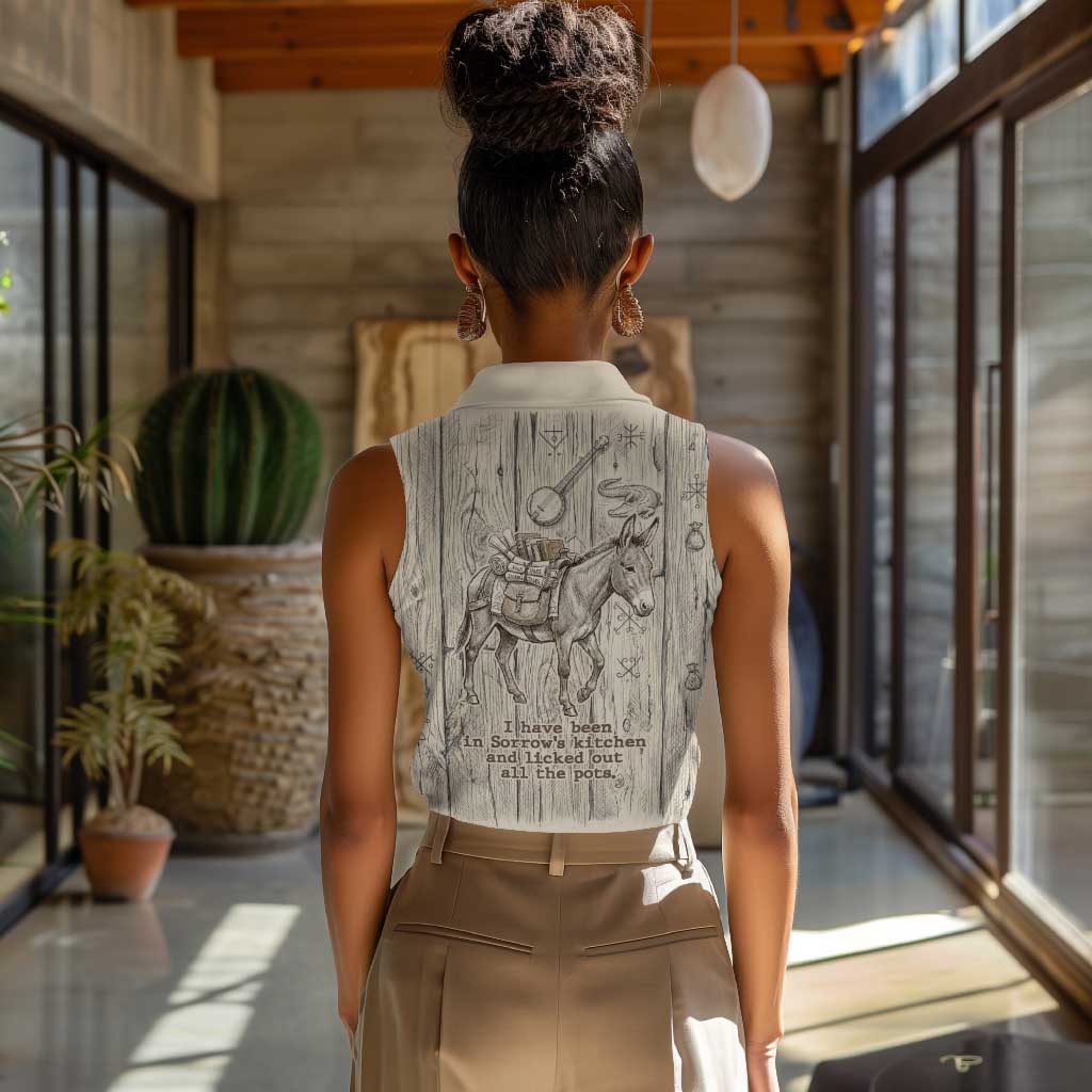 Zora Neale Hurston Women Sleeveless Polo Shirt Rustic Wood Engraved Style Illustration Joyful Portrait with Book and Map Donkey - Wonder Print Shop