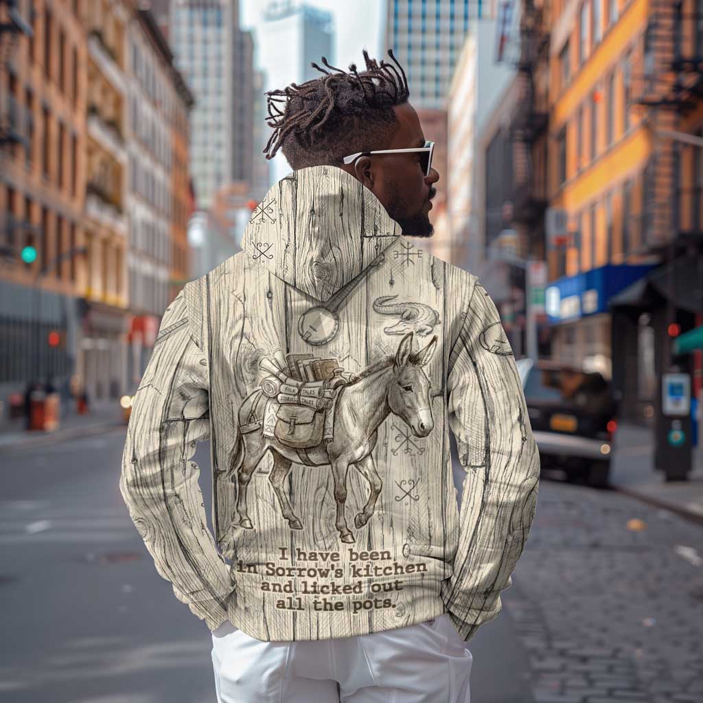 Zora Neale Hurston Zip Hoodie Rustic Wood Engraved Style Illustration Joyful Portrait with Book and Map Donkey - Wonder Print Shop