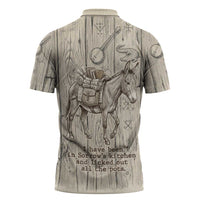 Zora Neale Hurston Zipper Polo Shirt Rustic Wood Engraved Style Illustration Joyful Portrait with Book and Map Donkey - Wonder Print Shop
