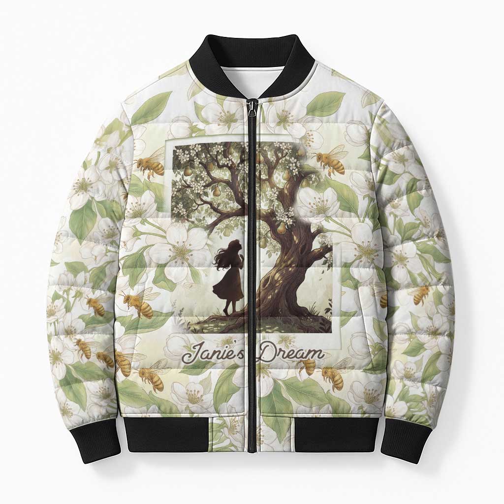 Zora Neale Hurston Bomber Puffer Jacket Floral Illustration Featuring Janie’s Dream from Their Eyes Were Watching God - Wonder Print Shop