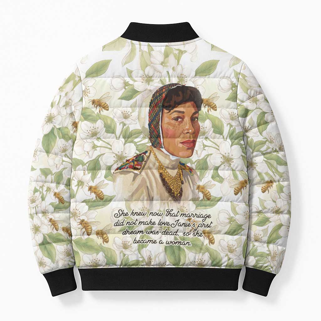 Zora Neale Hurston Bomber Puffer Jacket Floral Illustration Featuring Janie’s Dream from Their Eyes Were Watching God - Wonder Print Shop