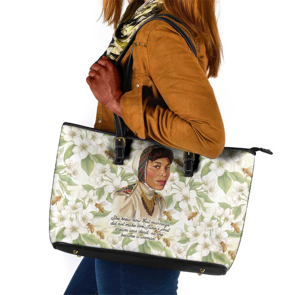 Zora Neale Hurston Leather Tote Bag Floral Illustration Featuring Janie’s Dream from Their Eyes Were Watching God - Wonder Print Shop