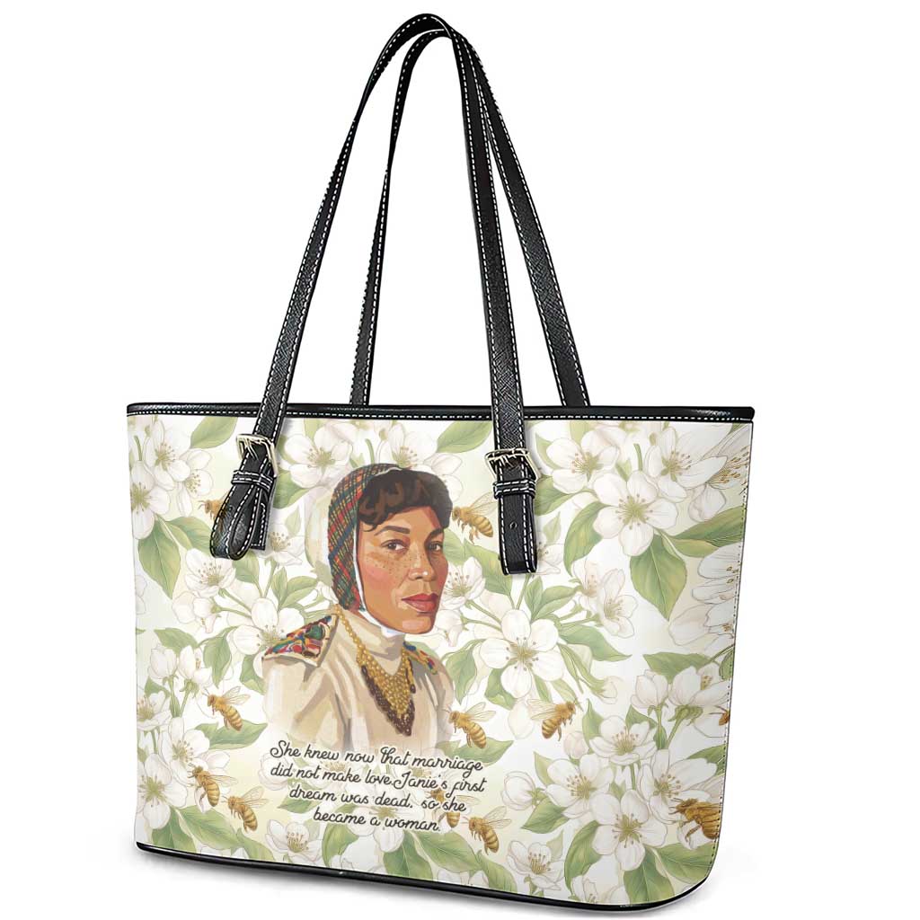 Zora Neale Hurston Leather Tote Bag Floral Illustration Featuring Janie’s Dream from Their Eyes Were Watching God - Wonder Print Shop