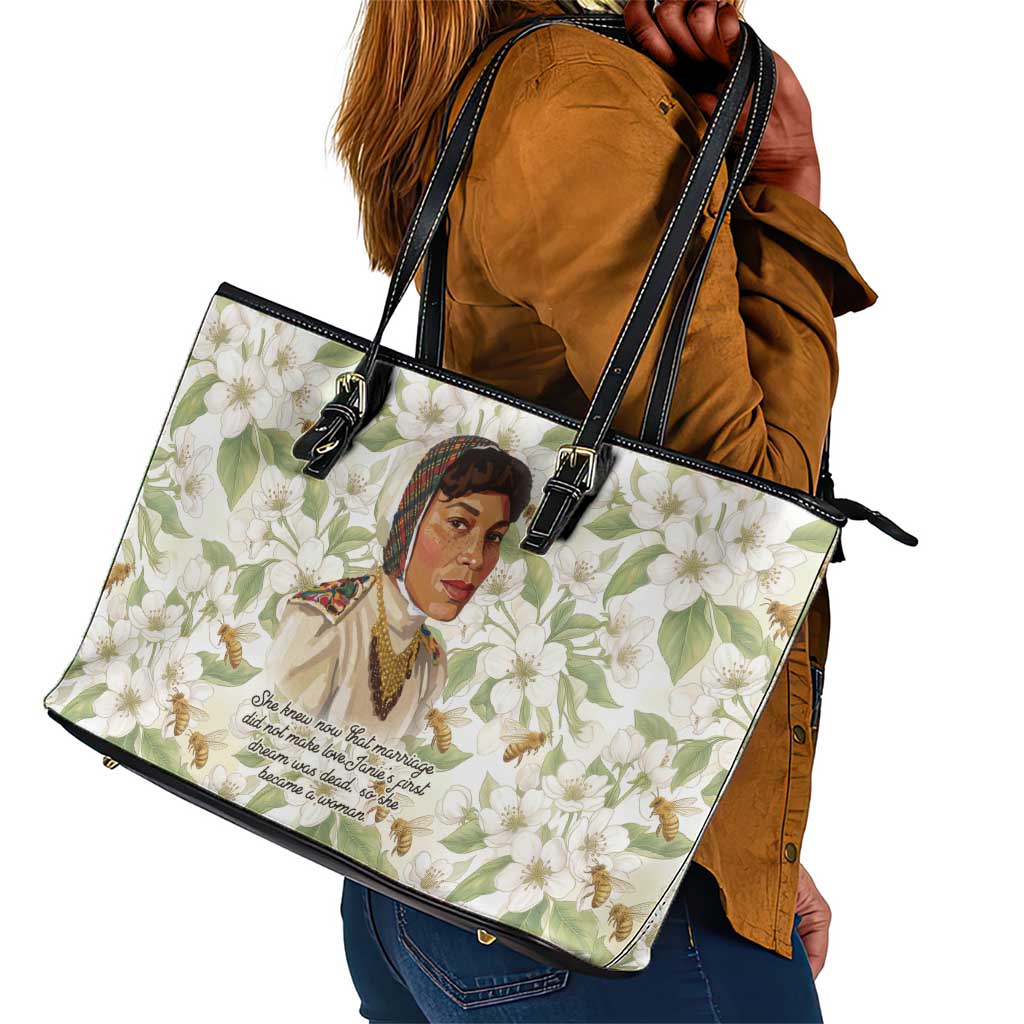 Zora Neale Hurston Leather Tote Bag Floral Illustration Featuring Janie’s Dream from Their Eyes Were Watching God - Wonder Print Shop