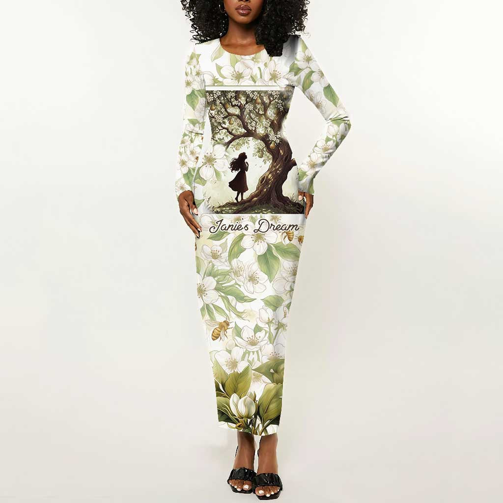 Zora Neale Hurston Long Sleeve Bodycon Dress Floral Illustration Featuring Janie’s Dream from Their Eyes Were Watching God - Wonder Print Shop