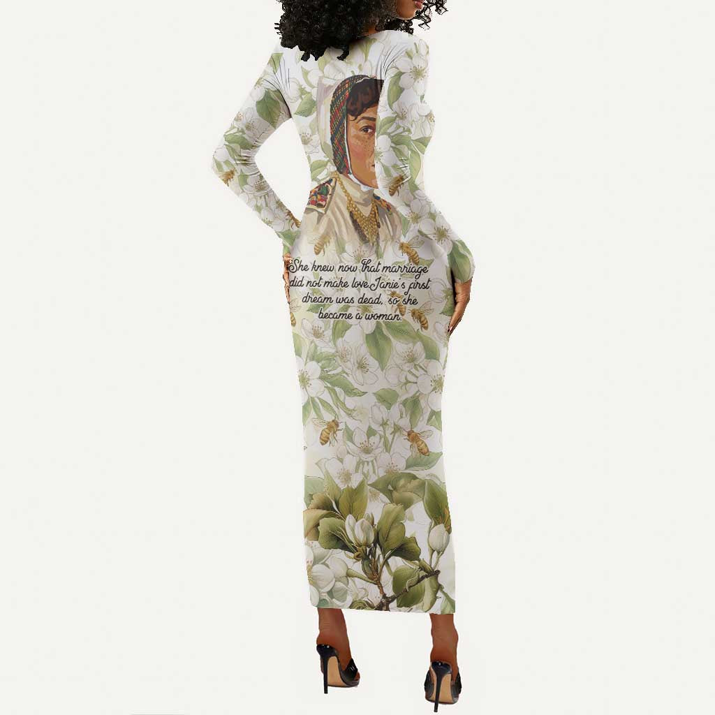 Zora Neale Hurston Long Sleeve Bodycon Dress Floral Illustration Featuring Janie’s Dream from Their Eyes Were Watching God - Wonder Print Shop