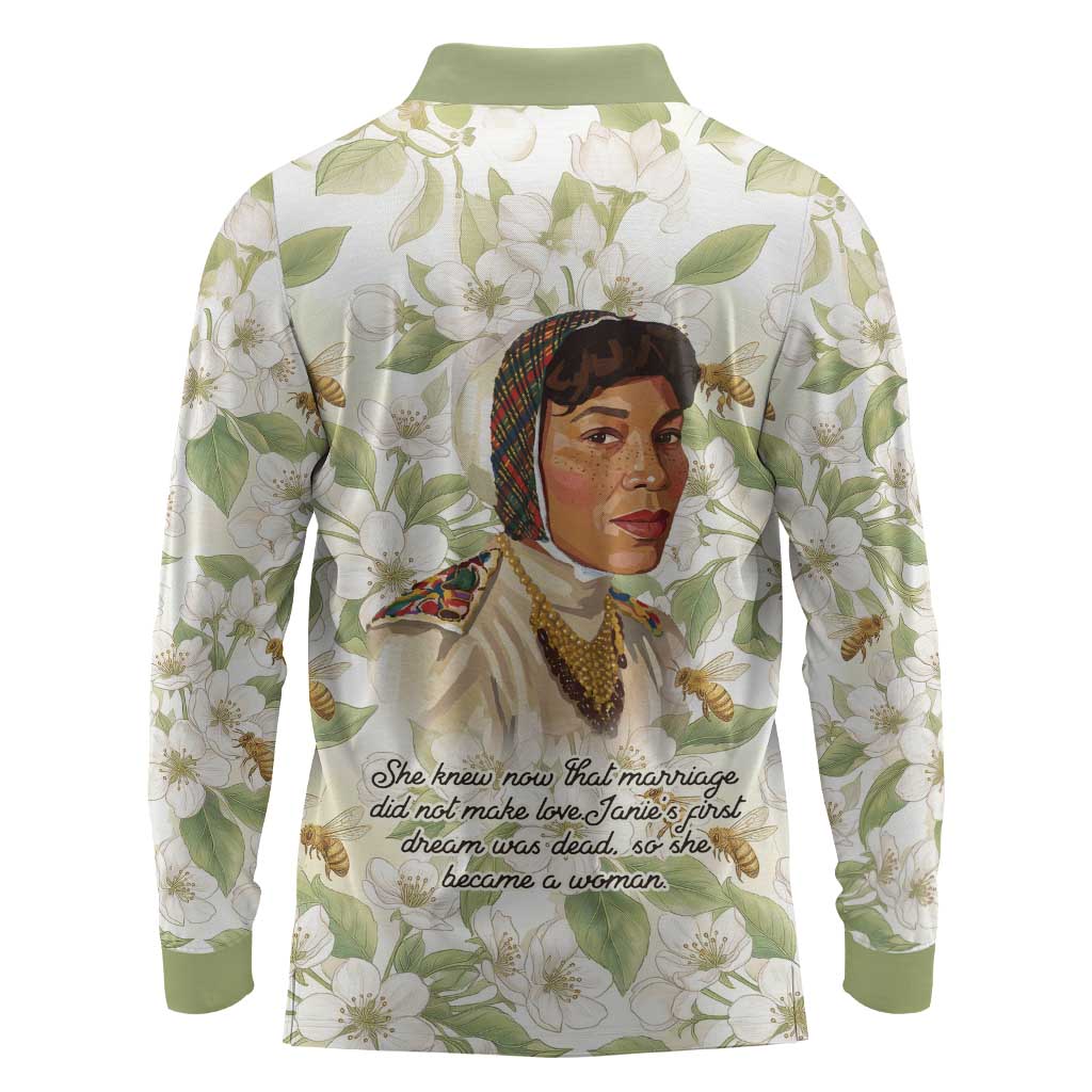 Zora Neale Hurston Long Sleeve Polo Shirt Floral Illustration Featuring Janie’s Dream from Their Eyes Were Watching God - Wonder Print Shop