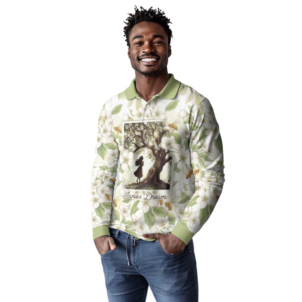 Zora Neale Hurston Long Sleeve Polo Shirt Floral Illustration Featuring Janie’s Dream from Their Eyes Were Watching God - Wonder Print Shop
