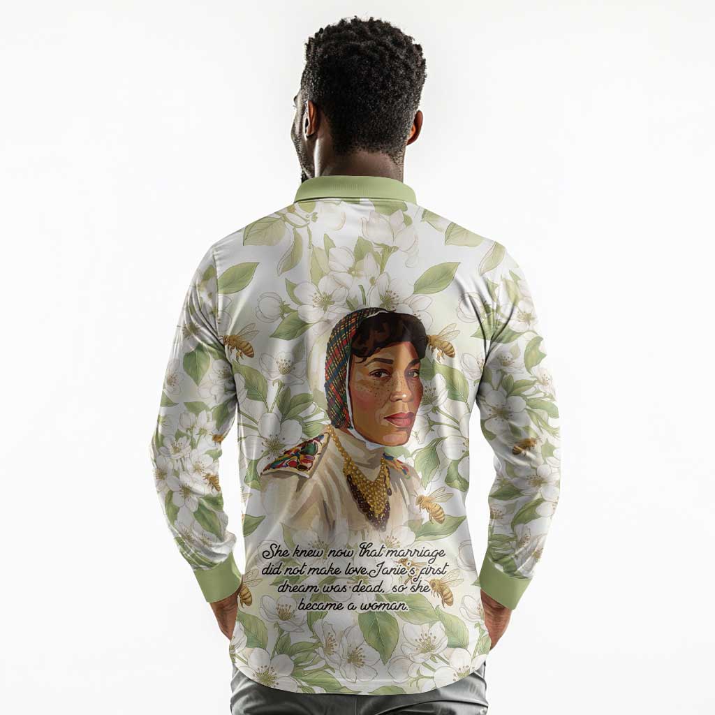 Zora Neale Hurston Long Sleeve Polo Shirt Floral Illustration Featuring Janie’s Dream from Their Eyes Were Watching God - Wonder Print Shop