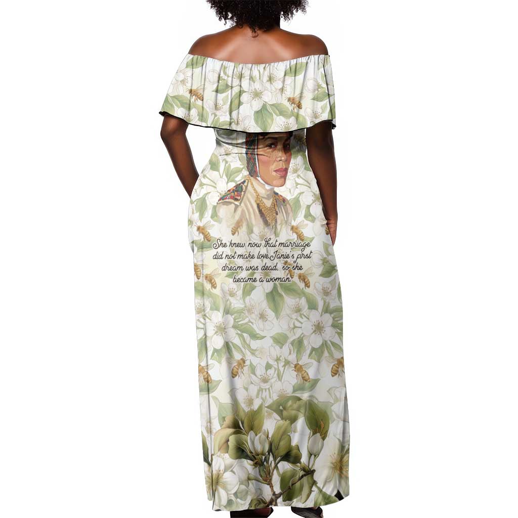 Zora Neale Hurston Off Shoulder Maxi Dress Floral Illustration Featuring Janie’s Dream from Their Eyes Were Watching God - Wonder Print Shop