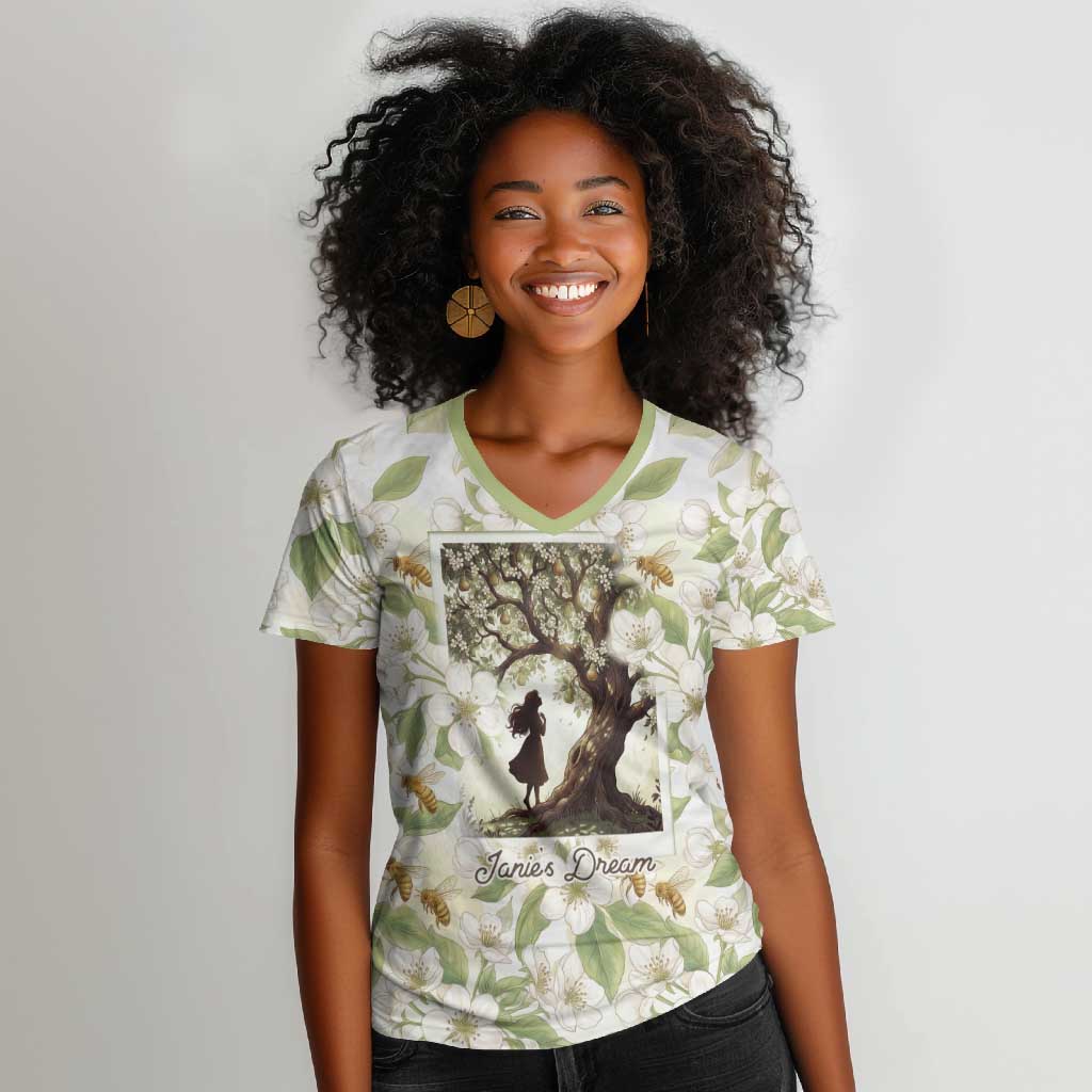 Zora Neale Hurston Women V-Neck T-Shirt Floral Illustration Featuring Janie’s Dream from Their Eyes Were Watching God - Wonder Print Shop