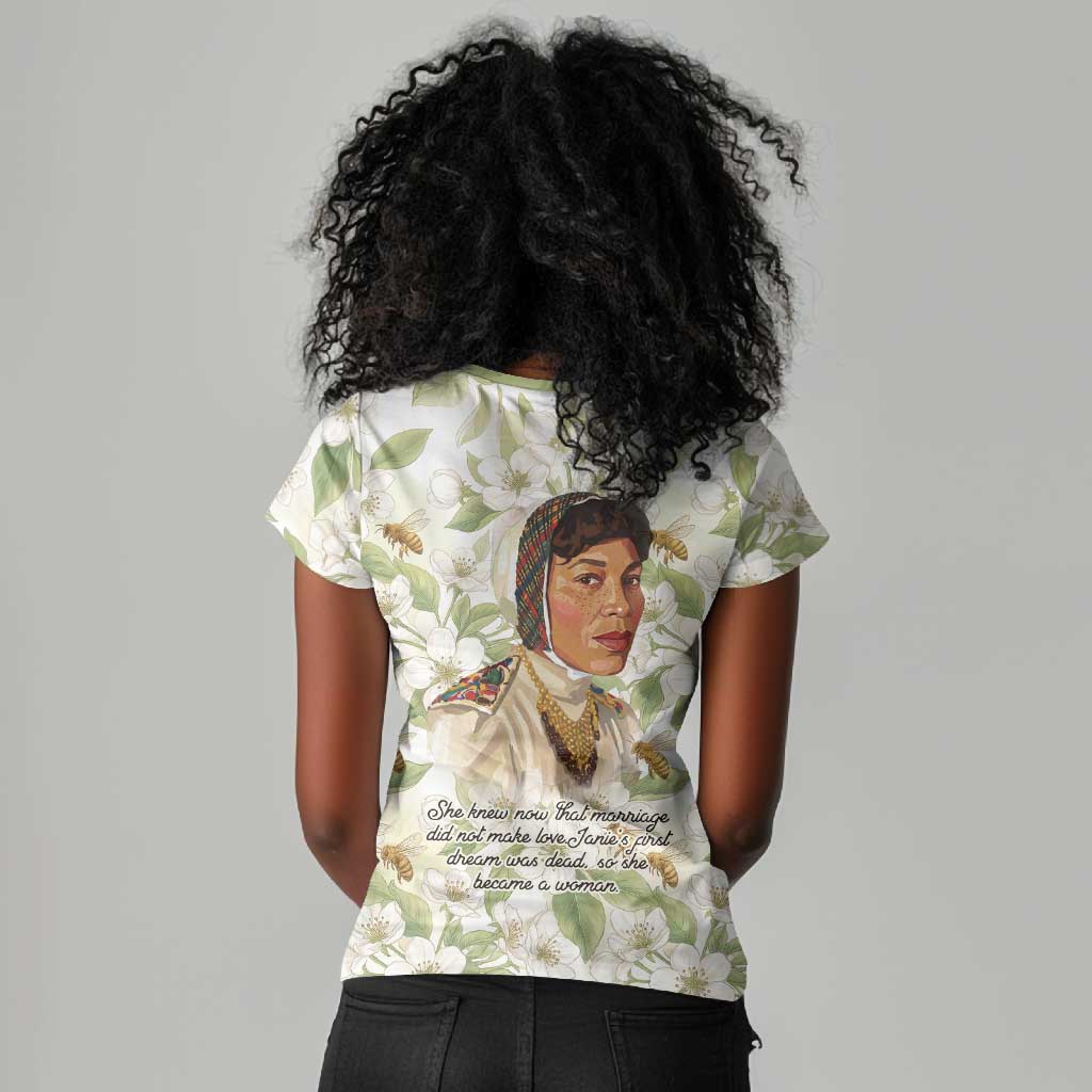 Zora Neale Hurston Women V-Neck T-Shirt Floral Illustration Featuring Janie’s Dream from Their Eyes Were Watching God - Wonder Print Shop