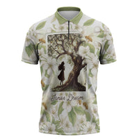 Zora Neale Hurston Zipper Polo Shirt Floral Illustration Featuring Janie’s Dream from Their Eyes Were Watching God - Wonder Print Shop