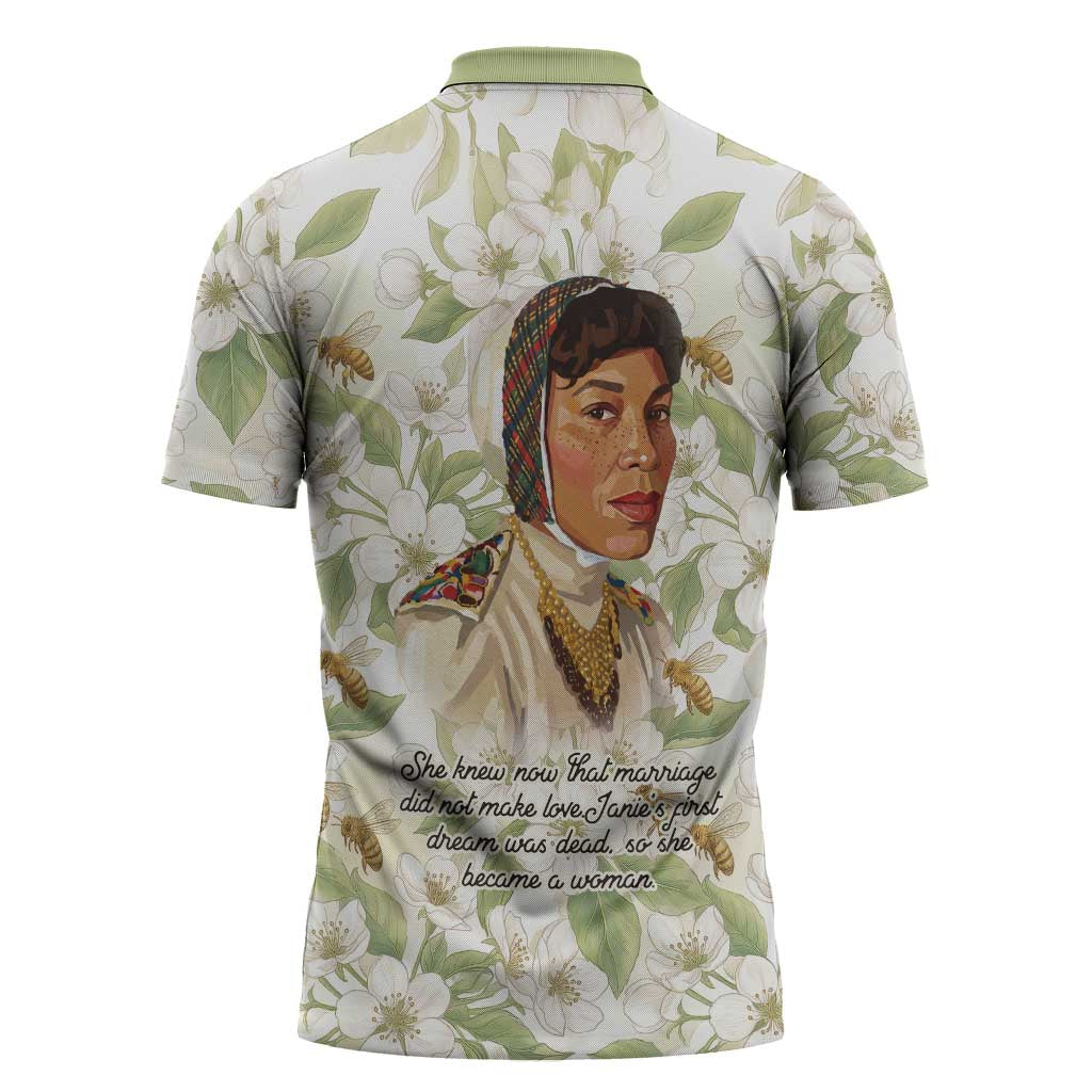 Zora Neale Hurston Zipper Polo Shirt Floral Illustration Featuring Janie’s Dream from Their Eyes Were Watching God - Wonder Print Shop