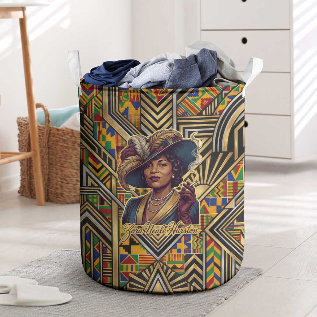 Zora Neale Hurston Laundry Basket Bold Kente and Art Deco Pattern - I Am Not Tragically Colored - Wonder Print Shop