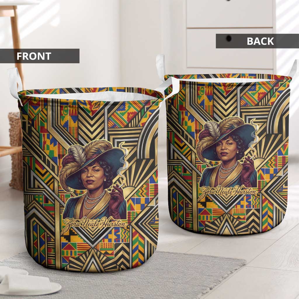 Zora Neale Hurston Laundry Basket Bold Kente and Art Deco Pattern - I Am Not Tragically Colored - Wonder Print Shop
