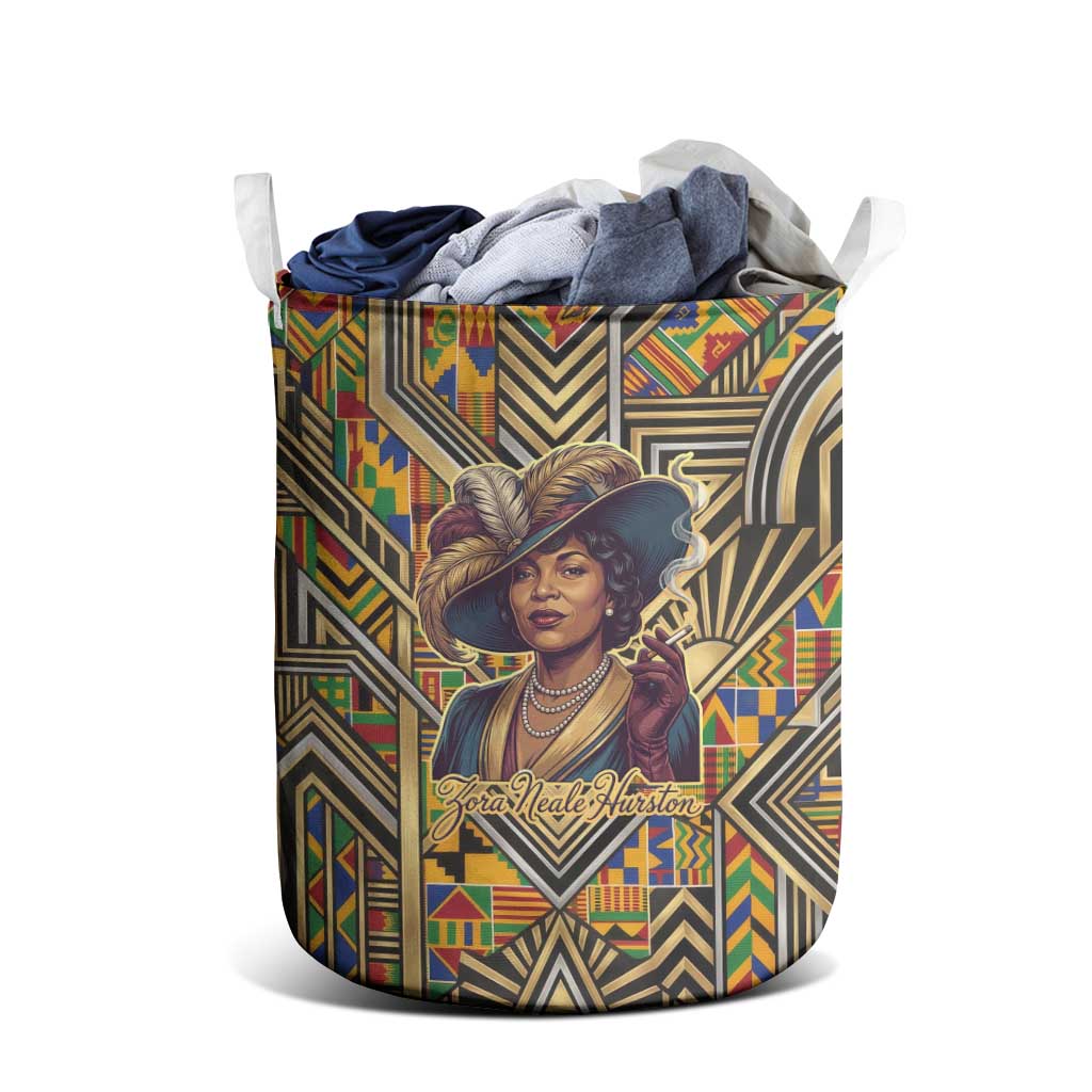 Zora Neale Hurston Laundry Basket Bold Kente and Art Deco Pattern - I Am Not Tragically Colored - Wonder Print Shop