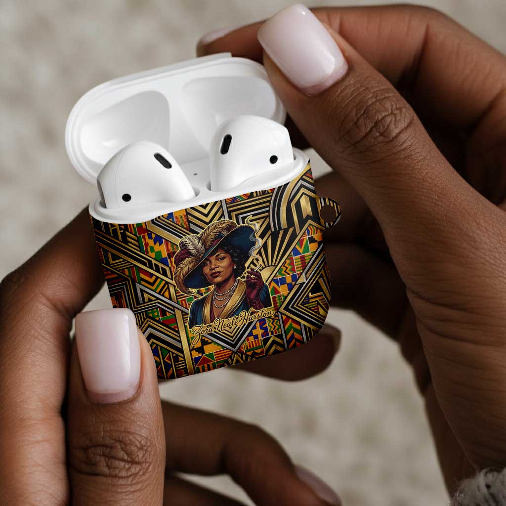 Zora Neale Hurston AirPods Case Bold Kente and Art Deco Pattern - I Am Not Tragically Colored - Wonder Print Shop