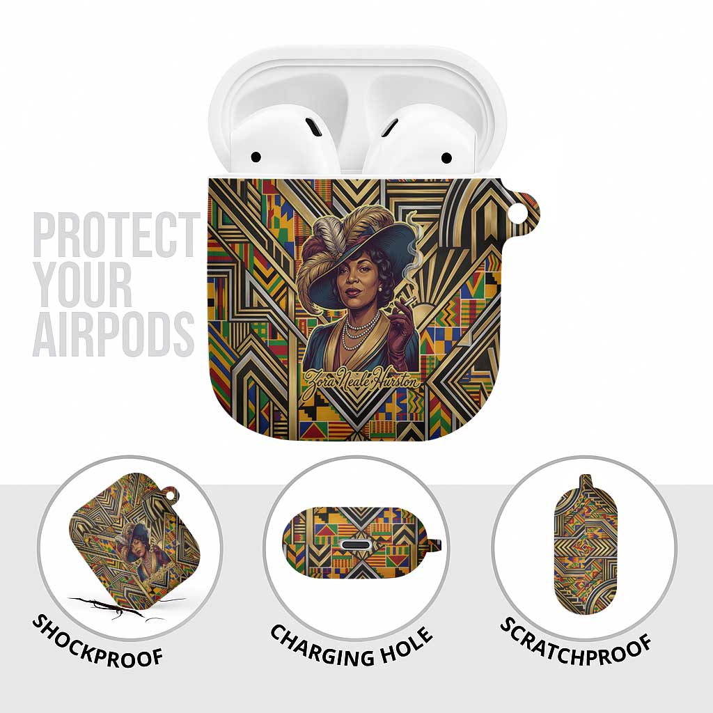 Zora Neale Hurston AirPods Case Bold Kente and Art Deco Pattern - I Am Not Tragically Colored - Wonder Print Shop