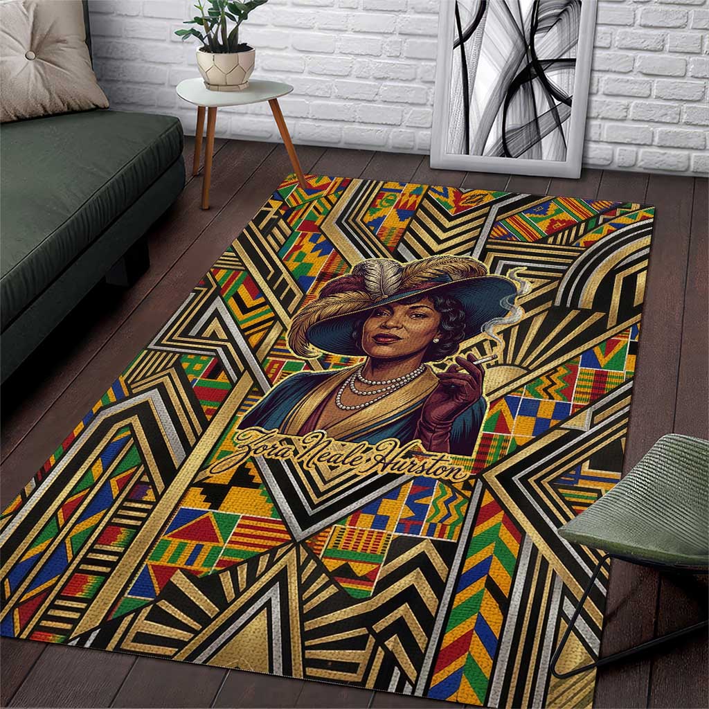 Zora Neale Hurston Area Rug Bold Kente and Art Deco Pattern - I Am Not Tragically Colored - Wonder Print Shop