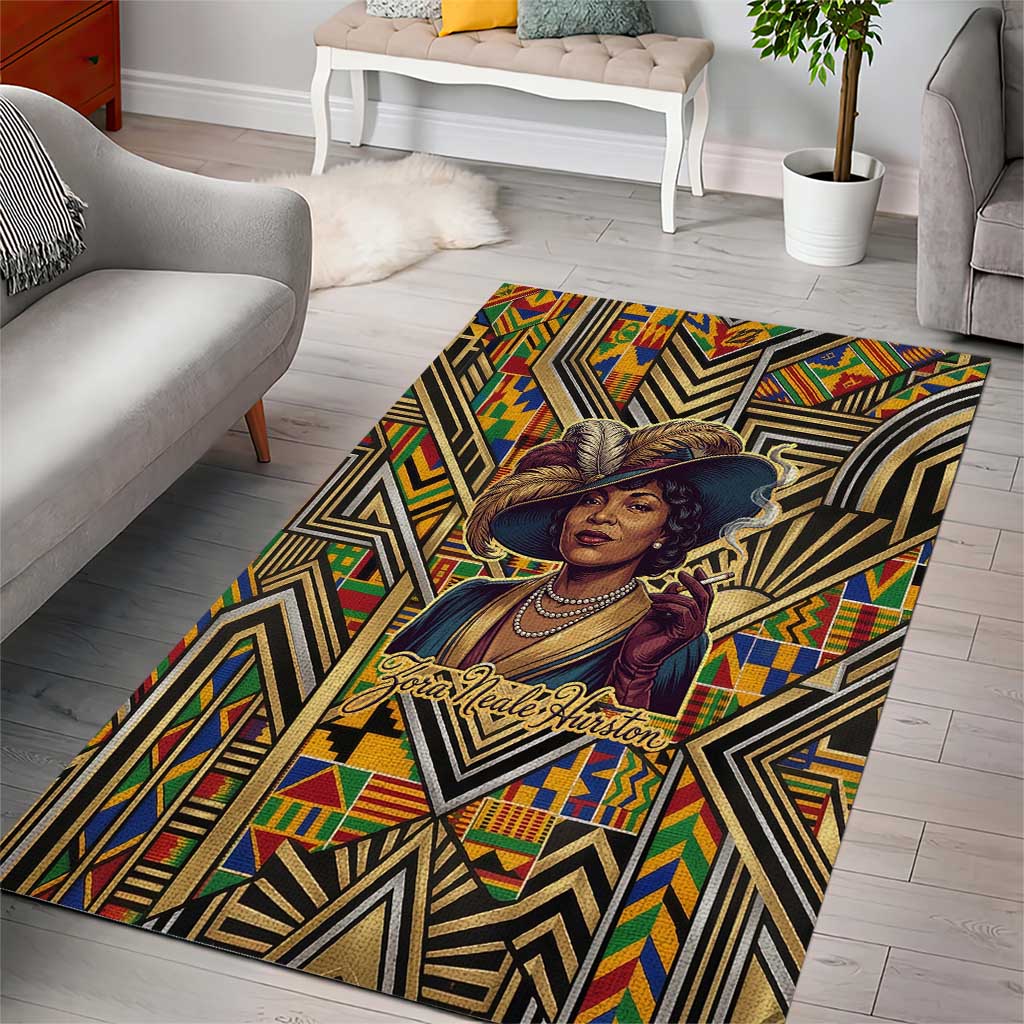 Zora Neale Hurston Area Rug Bold Kente and Art Deco Pattern - I Am Not Tragically Colored - Wonder Print Shop