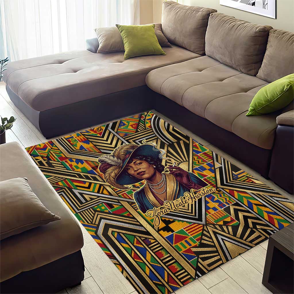Zora Neale Hurston Area Rug Bold Kente and Art Deco Pattern - I Am Not Tragically Colored - Wonder Print Shop