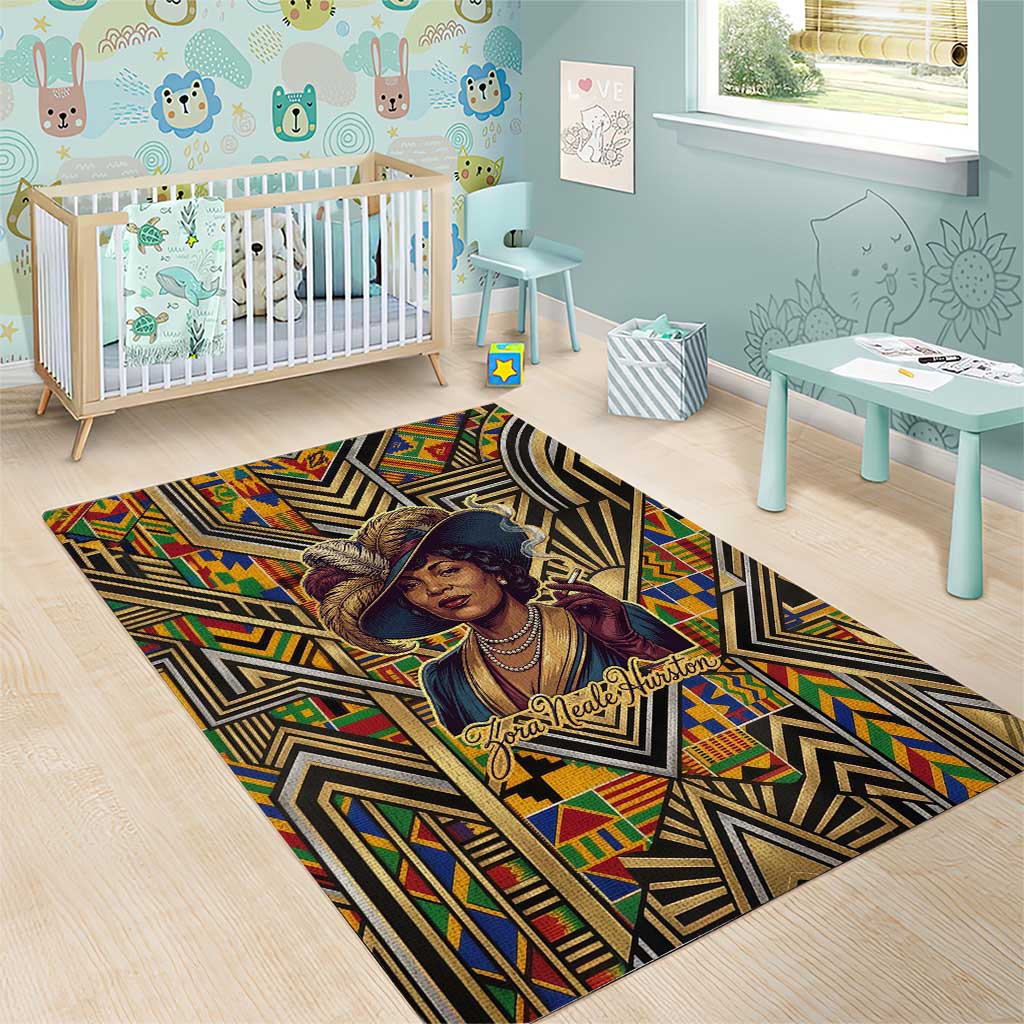 Zora Neale Hurston Area Rug Bold Kente and Art Deco Pattern - I Am Not Tragically Colored - Wonder Print Shop