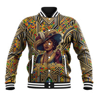 Zora Neale Hurston Baseball Jacket Bold Kente and Art Deco Pattern - I Am Not Tragically Colored - Wonder Print Shop