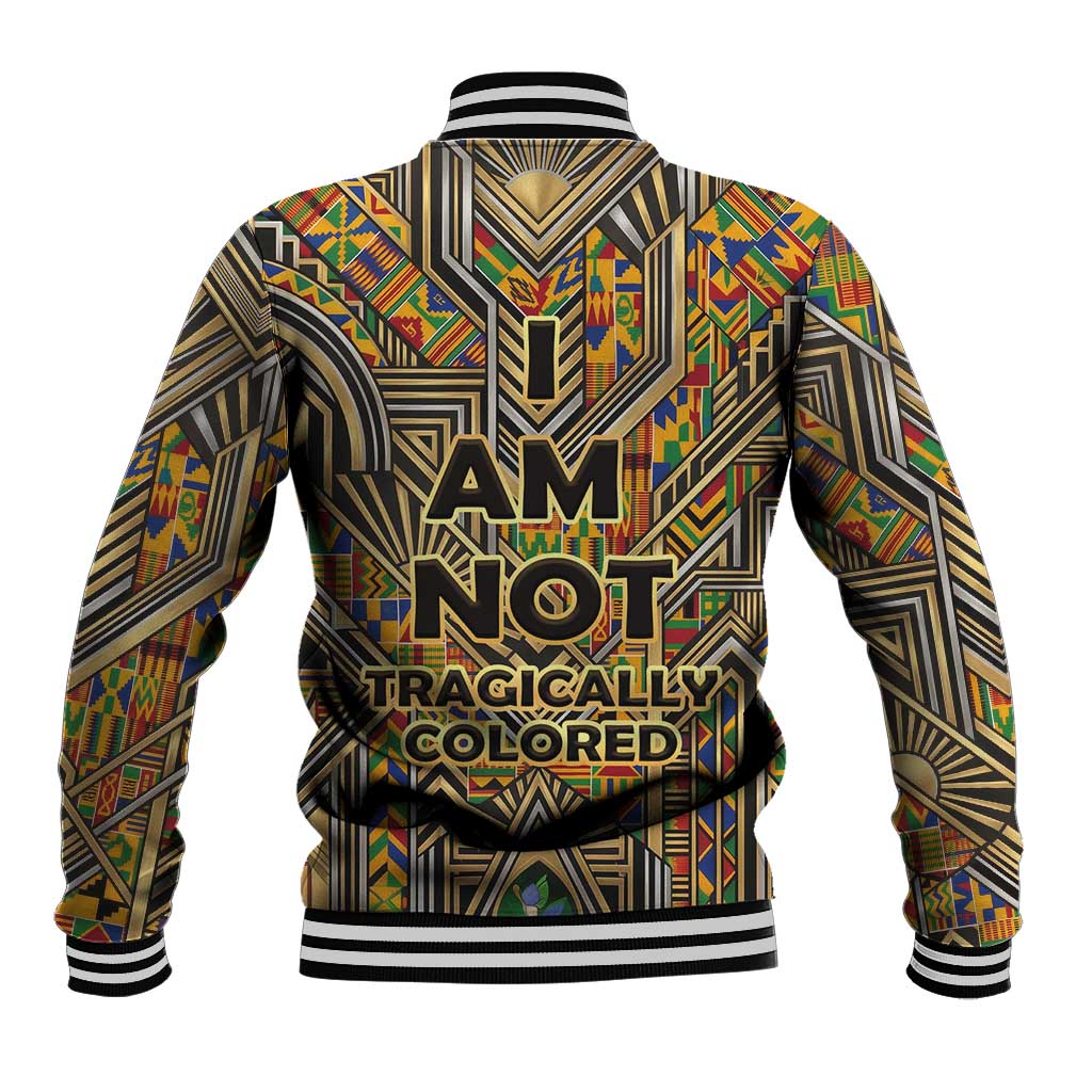 Zora Neale Hurston Baseball Jacket Bold Kente and Art Deco Pattern - I Am Not Tragically Colored - Wonder Print Shop