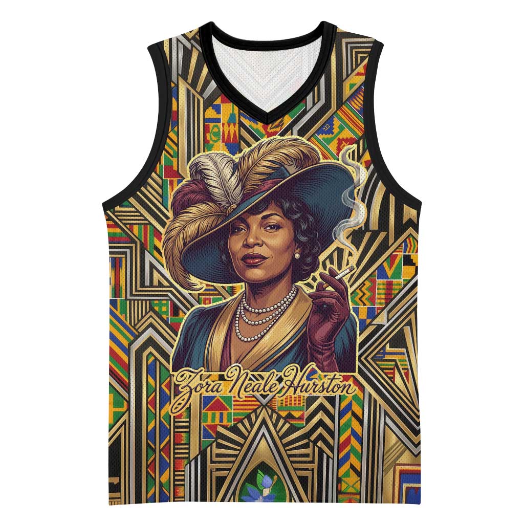 Zora Neale Hurston Basketball Jersey Bold Kente and Art Deco Pattern - I Am Not Tragically Colored - Wonder Print Shop