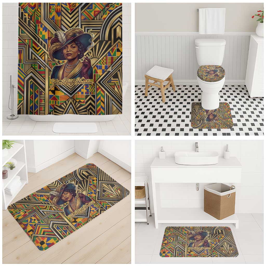 Zora Neale Hurston Bathroom Set Bold Kente and Art Deco Pattern - I Am Not Tragically Colored - Wonder Print Shop