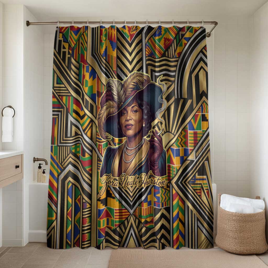 Zora Neale Hurston Bathroom Set Bold Kente and Art Deco Pattern - I Am Not Tragically Colored - Wonder Print Shop