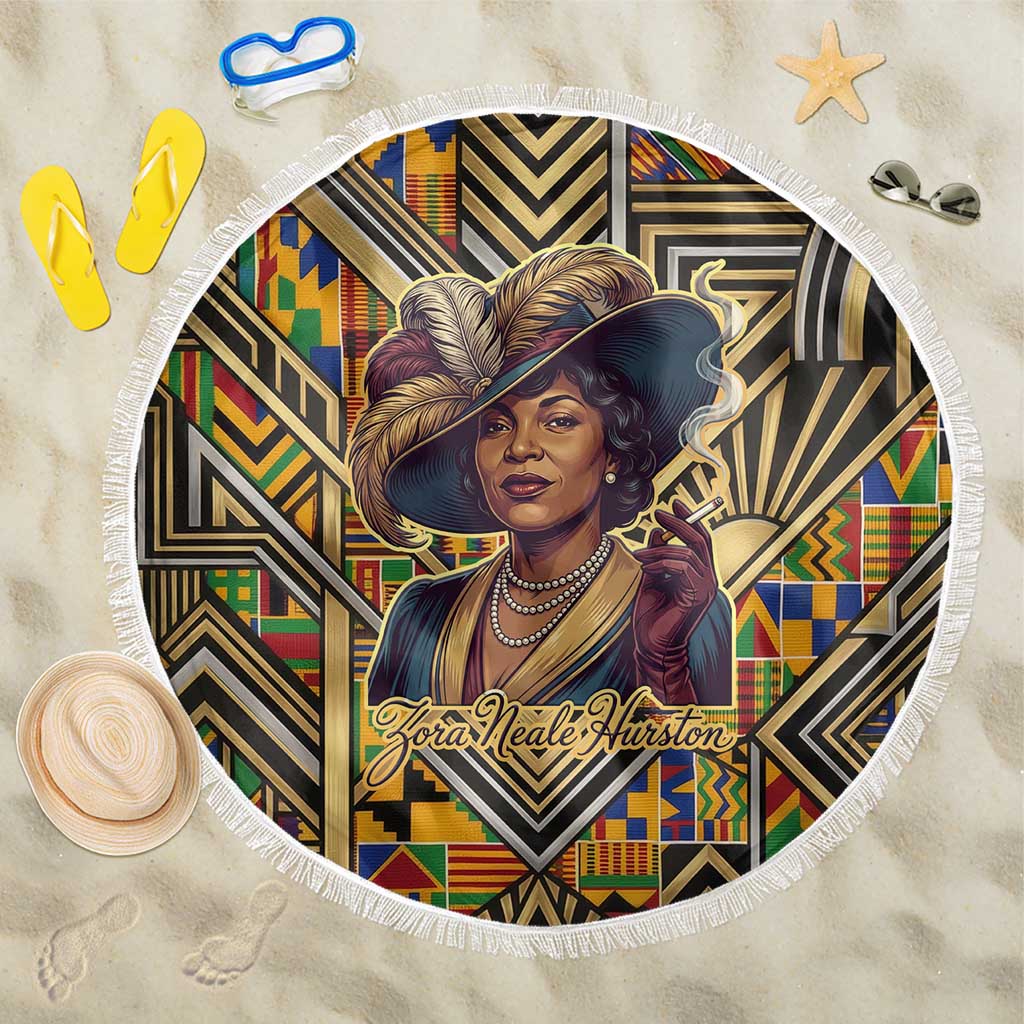 Zora Neale Hurston Beach Blanket Bold Kente and Art Deco Pattern - I Am Not Tragically Colored - Wonder Print Shop