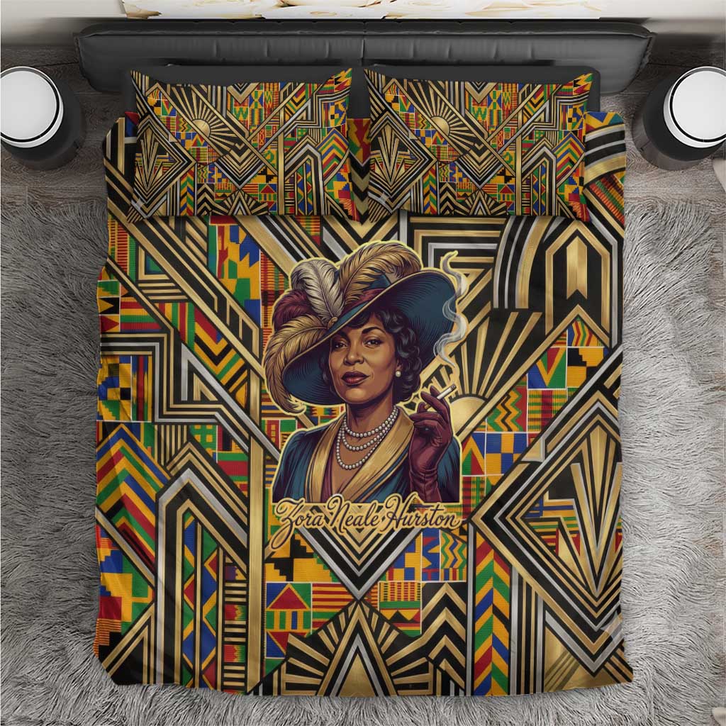 Zora Neale Hurston Bedding Set Bold Kente and Art Deco Pattern - I Am Not Tragically Colored - Wonder Print Shop