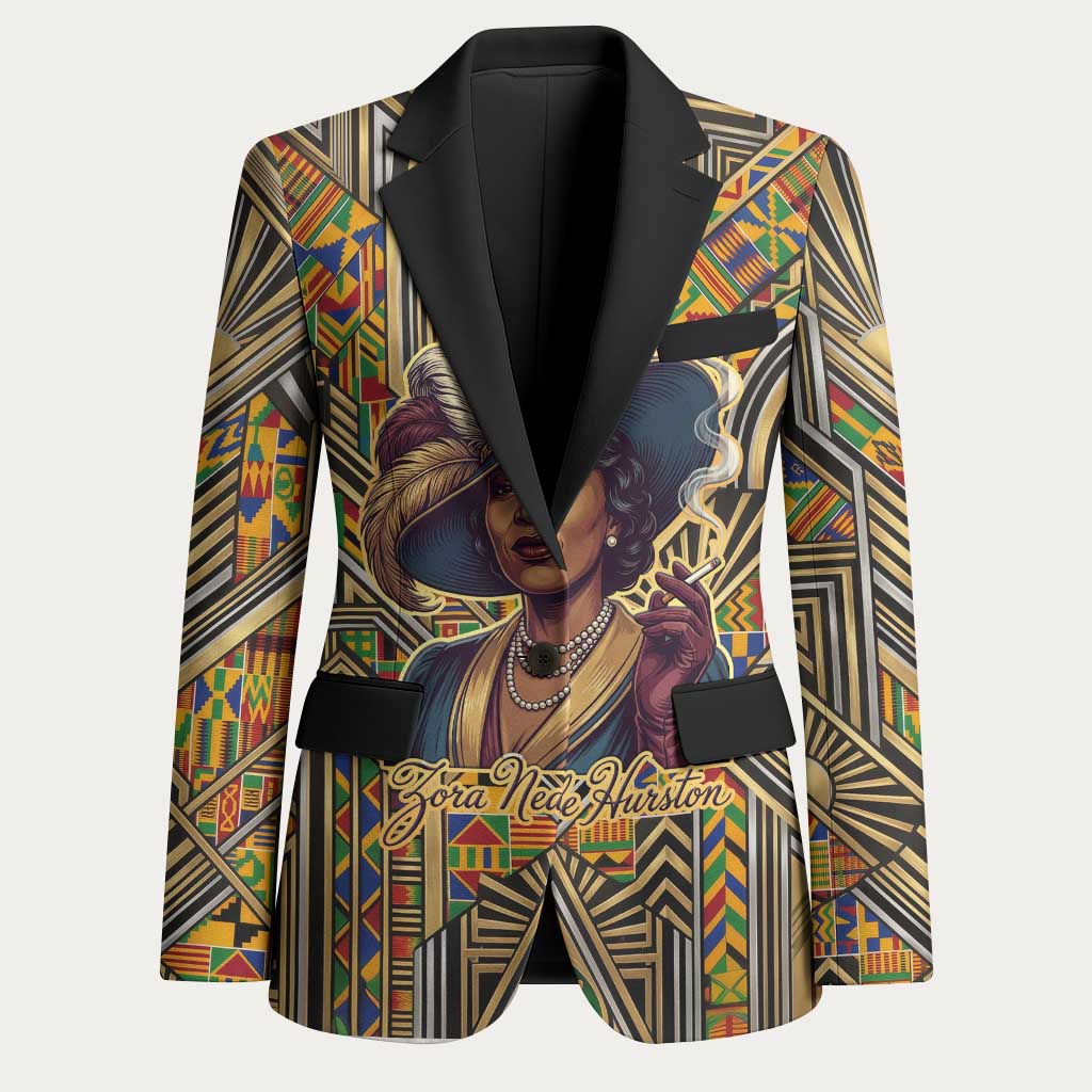 Zora Neale Hurston Blazer Bold Kente and Art Deco Pattern - I Am Not Tragically Colored - Wonder Print Shop