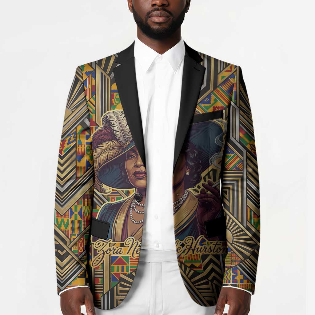 Zora Neale Hurston Blazer Bold Kente and Art Deco Pattern - I Am Not Tragically Colored - Wonder Print Shop