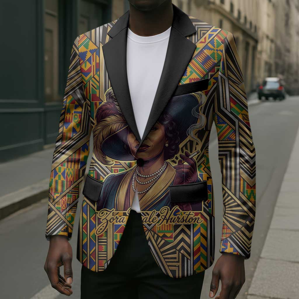 Zora Neale Hurston Blazer Bold Kente and Art Deco Pattern - I Am Not Tragically Colored - Wonder Print Shop