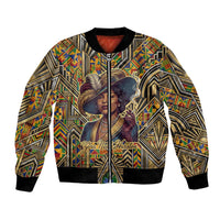 Zora Neale Hurston Bomber Jacket Bold Kente and Art Deco Pattern - I Am Not Tragically Colored - Wonder Print Shop