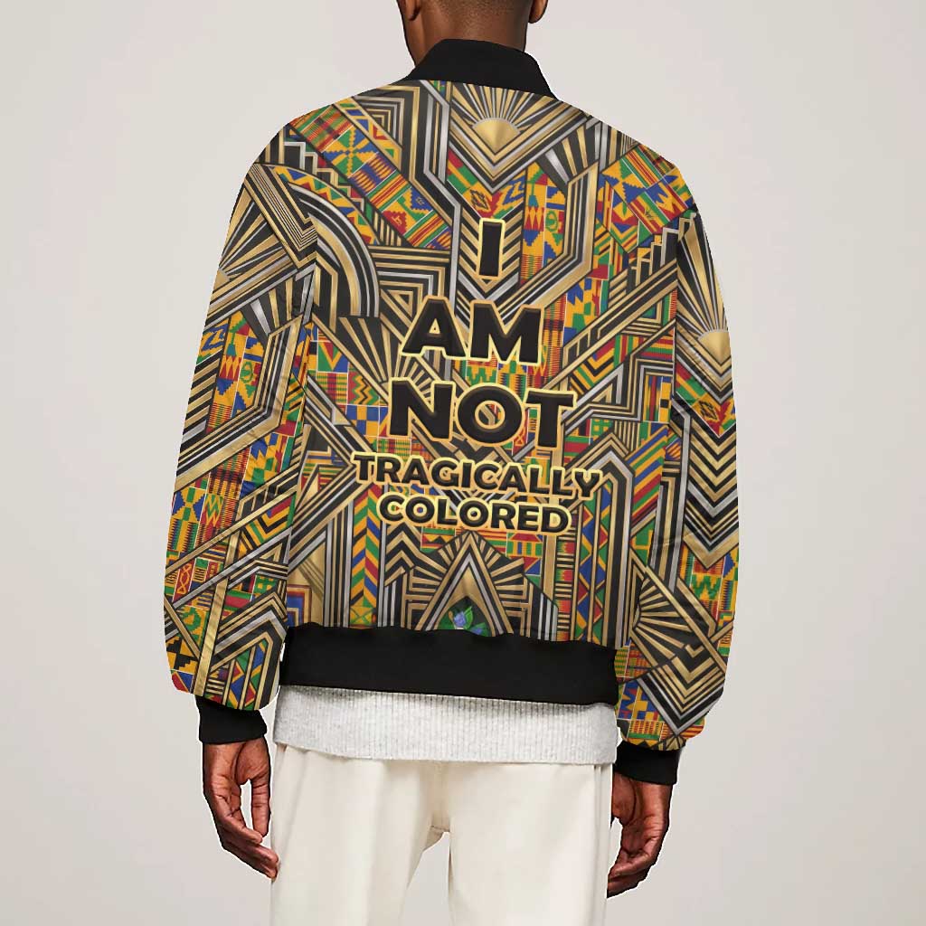 Zora Neale Hurston Bomber Jacket Bold Kente and Art Deco Pattern - I Am Not Tragically Colored - Wonder Print Shop