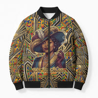 Zora Neale Hurston Bomber Puffer Jacket Bold Kente and Art Deco Pattern - I Am Not Tragically Colored - Wonder Print Shop