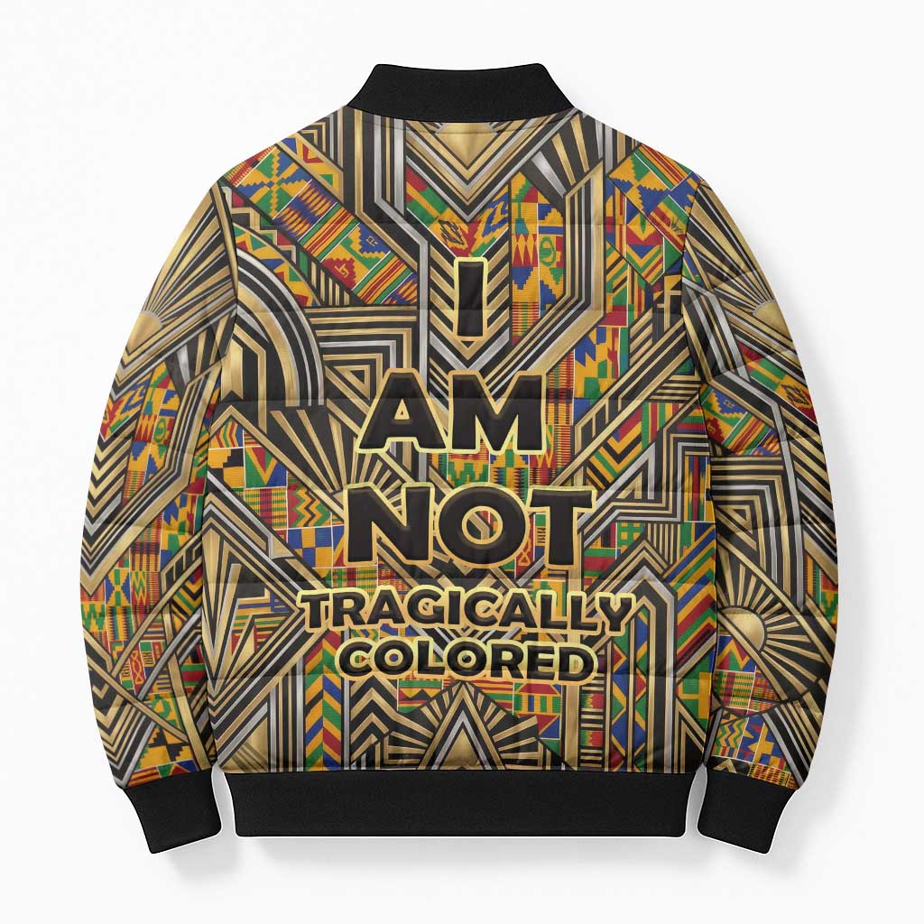 Zora Neale Hurston Bomber Puffer Jacket Bold Kente and Art Deco Pattern - I Am Not Tragically Colored - Wonder Print Shop