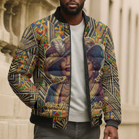Zora Neale Hurston Bomber Puffer Jacket Bold Kente and Art Deco Pattern - I Am Not Tragically Colored - Wonder Print Shop