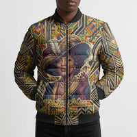 Zora Neale Hurston Bomber Puffer Jacket Bold Kente and Art Deco Pattern - I Am Not Tragically Colored - Wonder Print Shop
