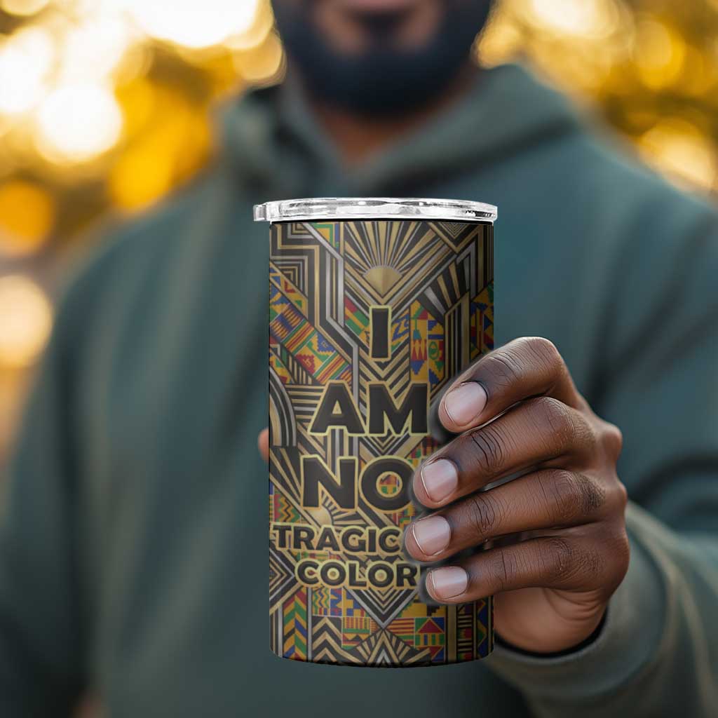 Zora Neale Hurston 4 in 1 Can Cooler Tumbler Bold Kente and Art Deco Pattern - I Am Not Tragically Colored - Wonder Print Shop