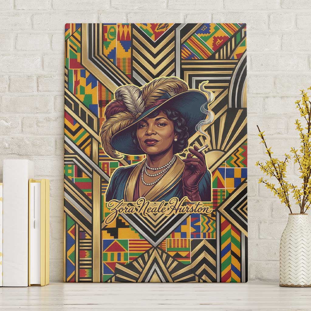 Zora Neale Hurston Canvas Wall Art Bold Kente and Art Deco Pattern - I Am Not Tragically Colored - Wonder Print Shop