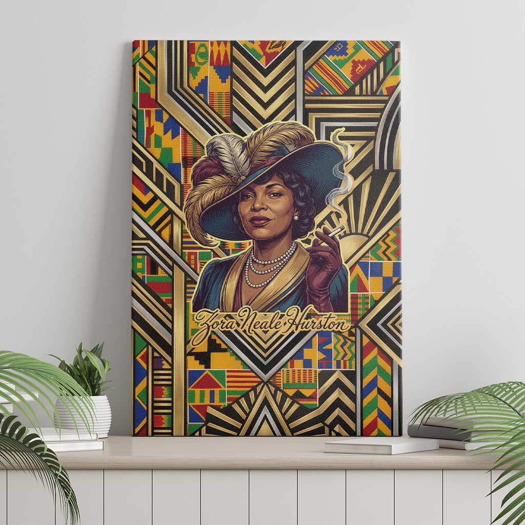 Zora Neale Hurston Canvas Wall Art Bold Kente and Art Deco Pattern - I Am Not Tragically Colored - Wonder Print Shop