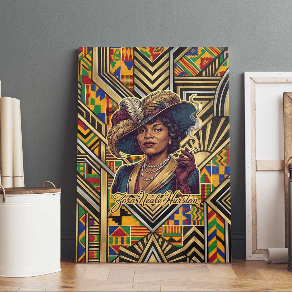 Zora Neale Hurston Canvas Wall Art Bold Kente and Art Deco Pattern - I Am Not Tragically Colored - Wonder Print Shop