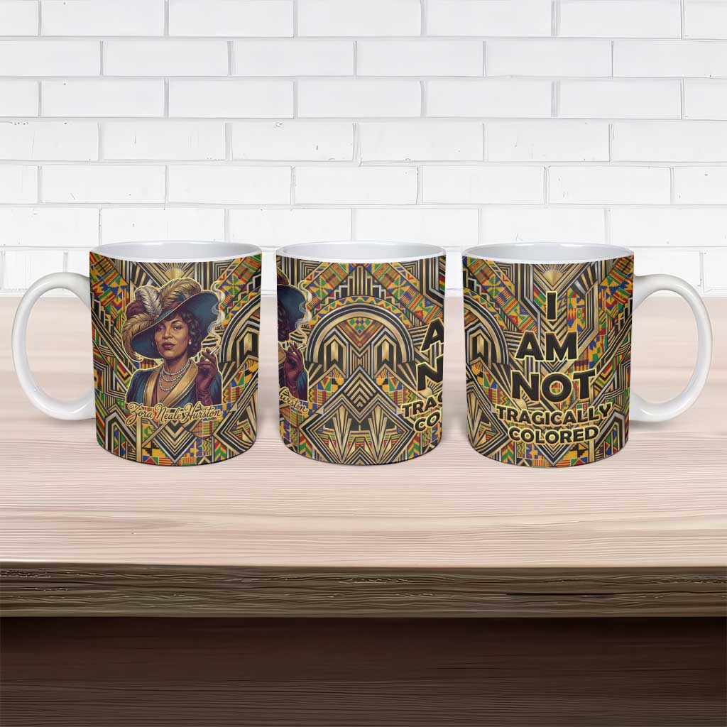 Zora Neale Hurston Ceramic Mug Bold Kente and Art Deco Pattern - I Am Not Tragically Colored - Wonder Print Shop
