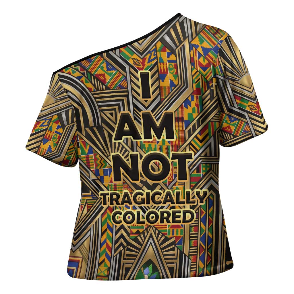 Zora Neale Hurston Cross Shoulder Shirt Bold Kente and Art Deco Pattern - I Am Not Tragically Colored - Wonder Print Shop
